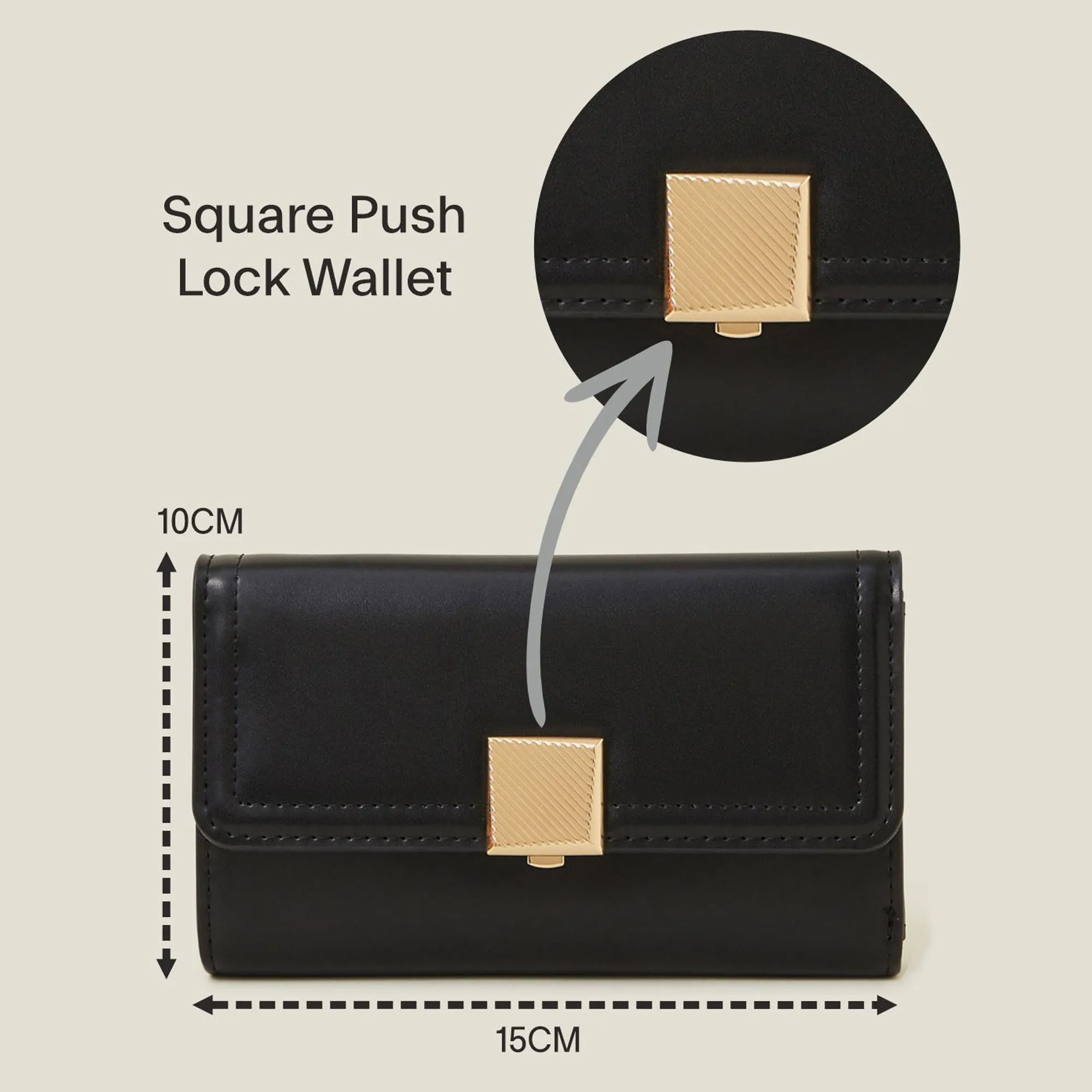 Accessorize London Women's Black Square Push-Lock Wallet