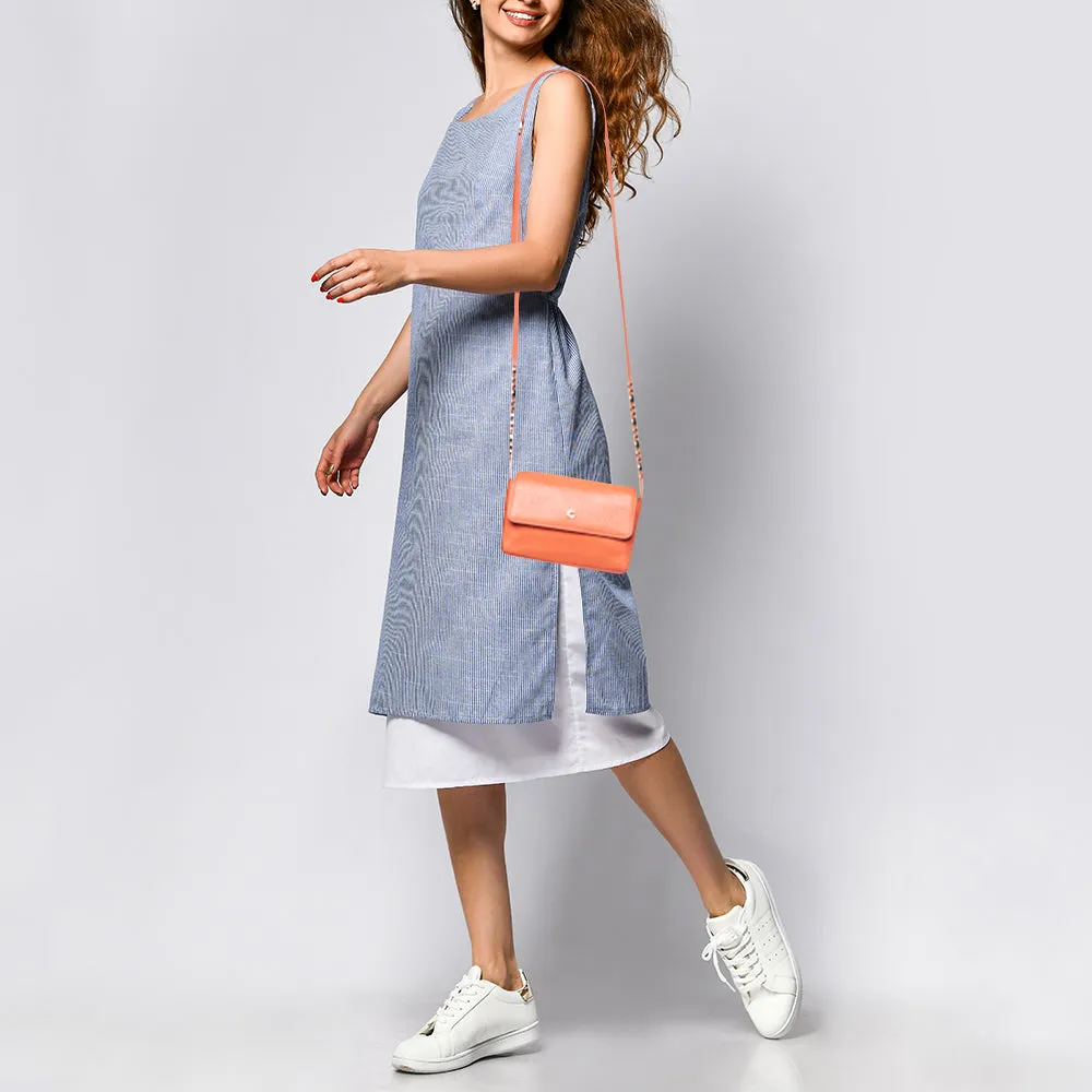 AIGNER Orange Leather Flap Crossbody Bag