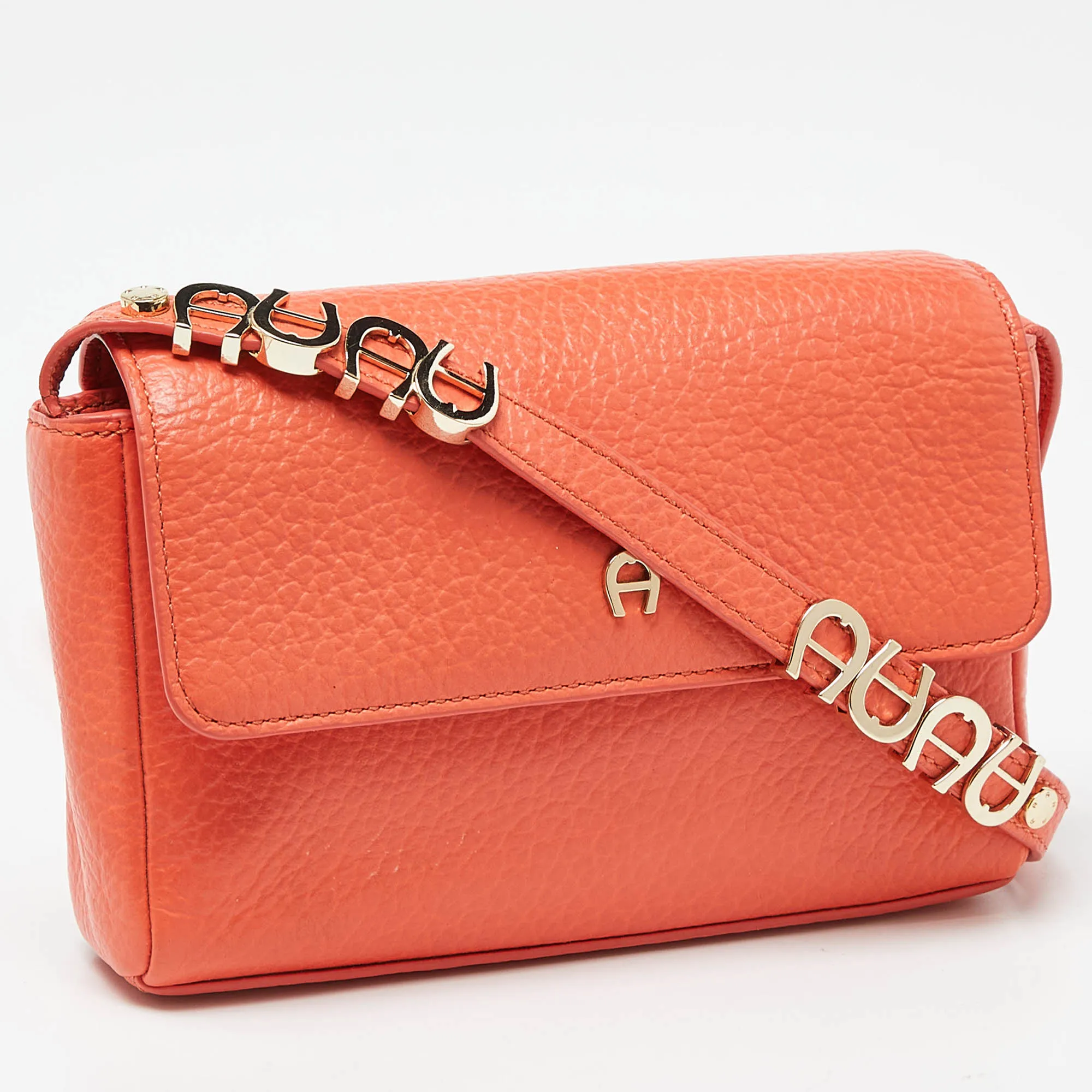 AIGNER Orange Leather Flap Crossbody Bag