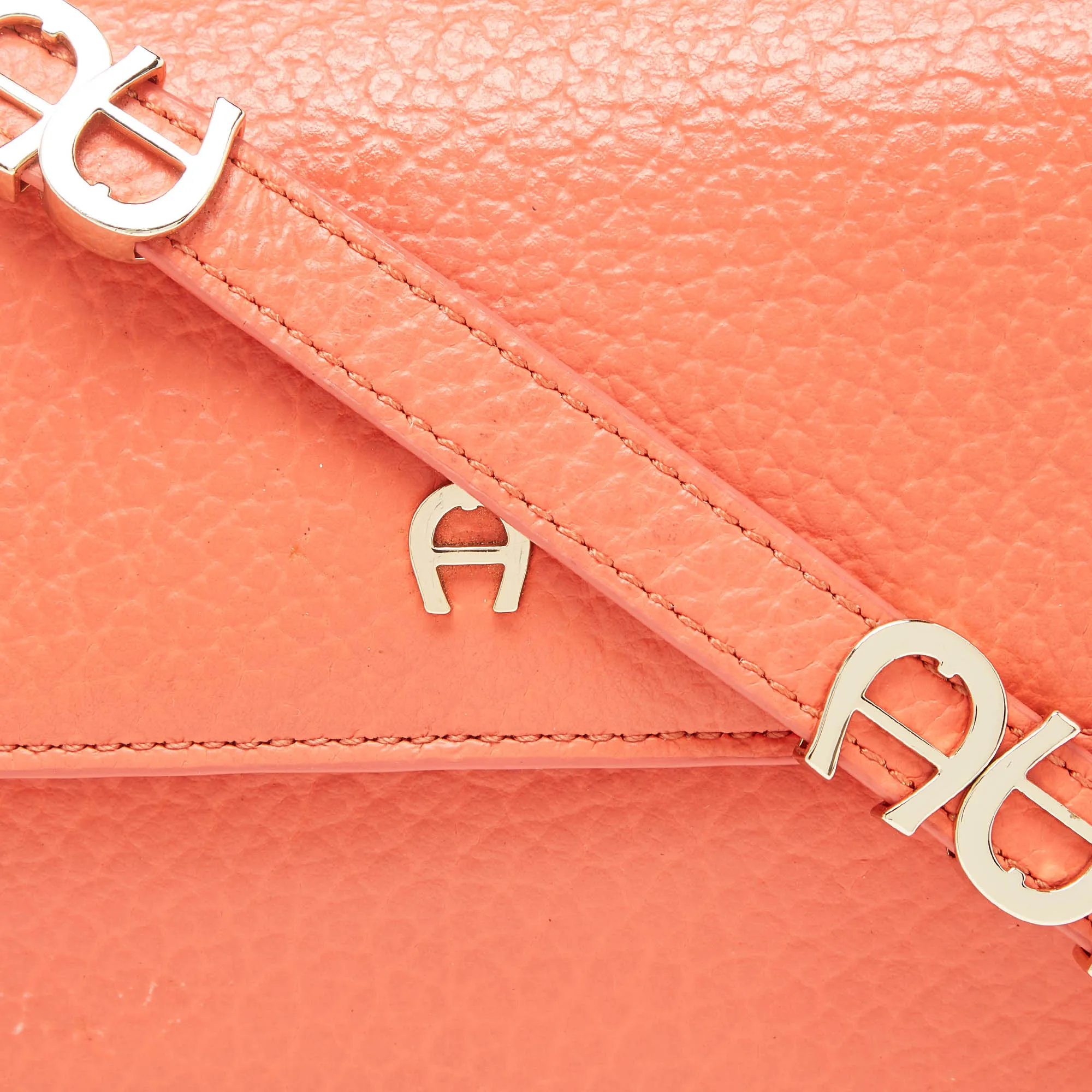 AIGNER Orange Leather Flap Crossbody Bag