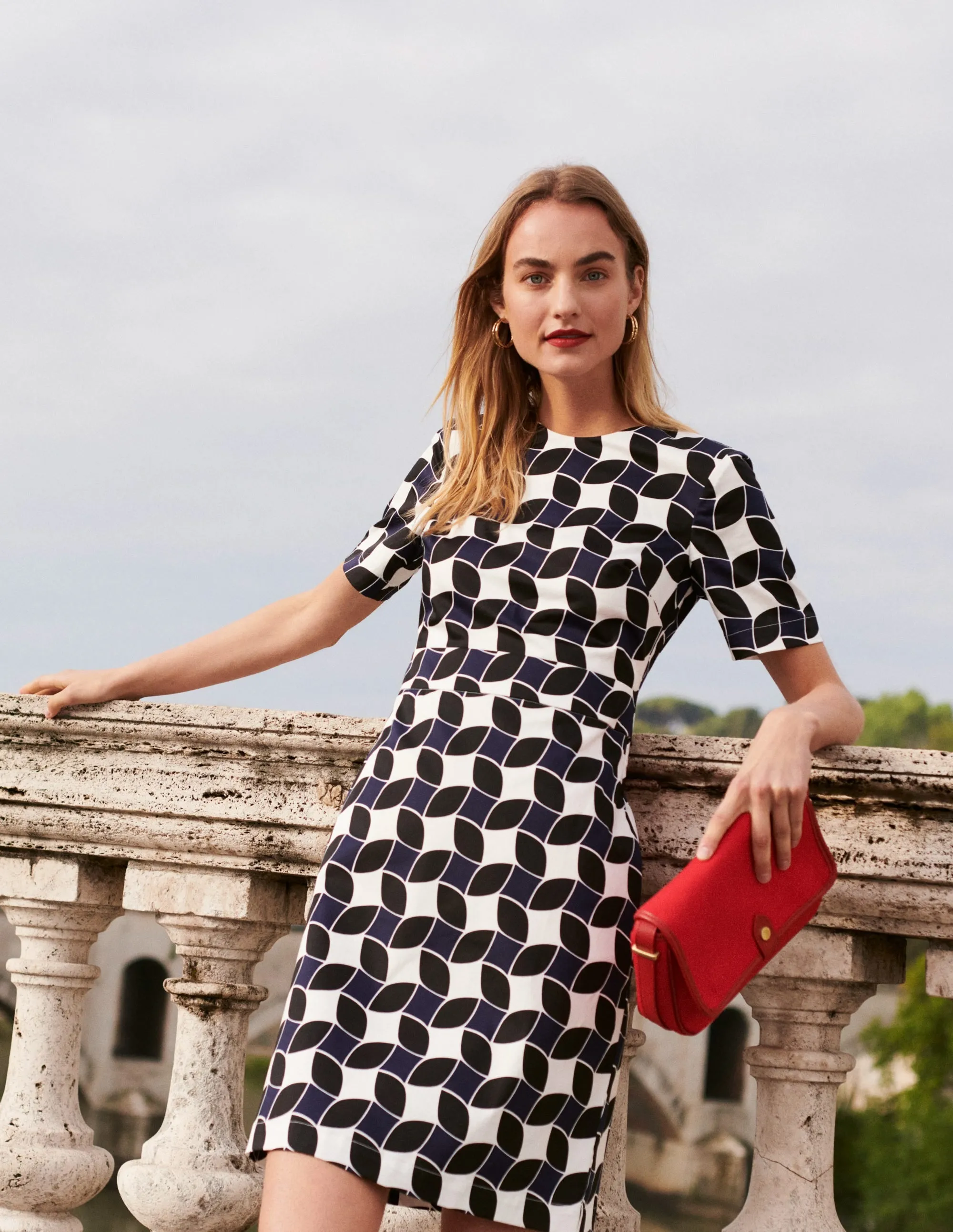 Alexa Cotton Shift Dress-Navy, Abstract Diamond
