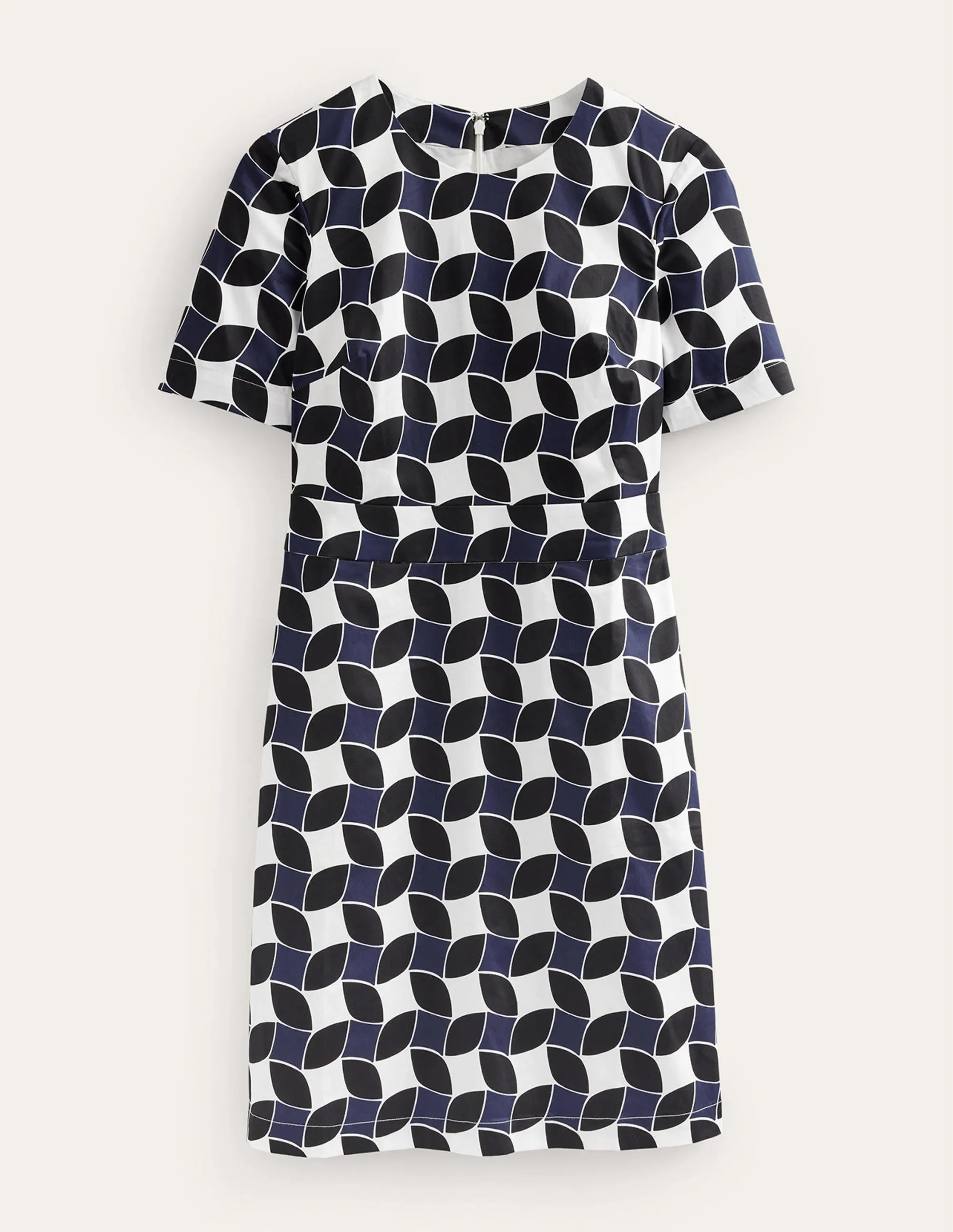 Alexa Cotton Shift Dress-Navy, Abstract Diamond