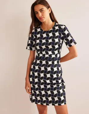 Alexa Cotton Shift Dress-Navy, Abstract Diamond