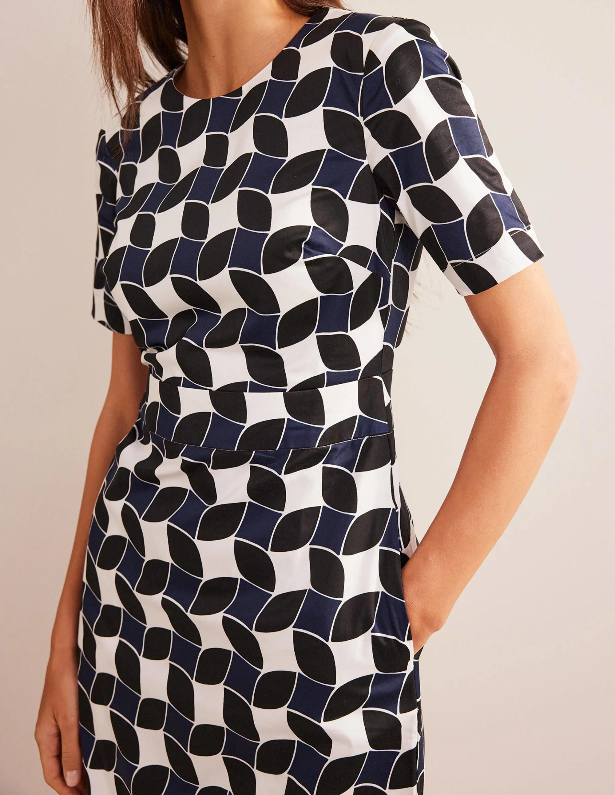 Alexa Cotton Shift Dress-Navy, Abstract Diamond