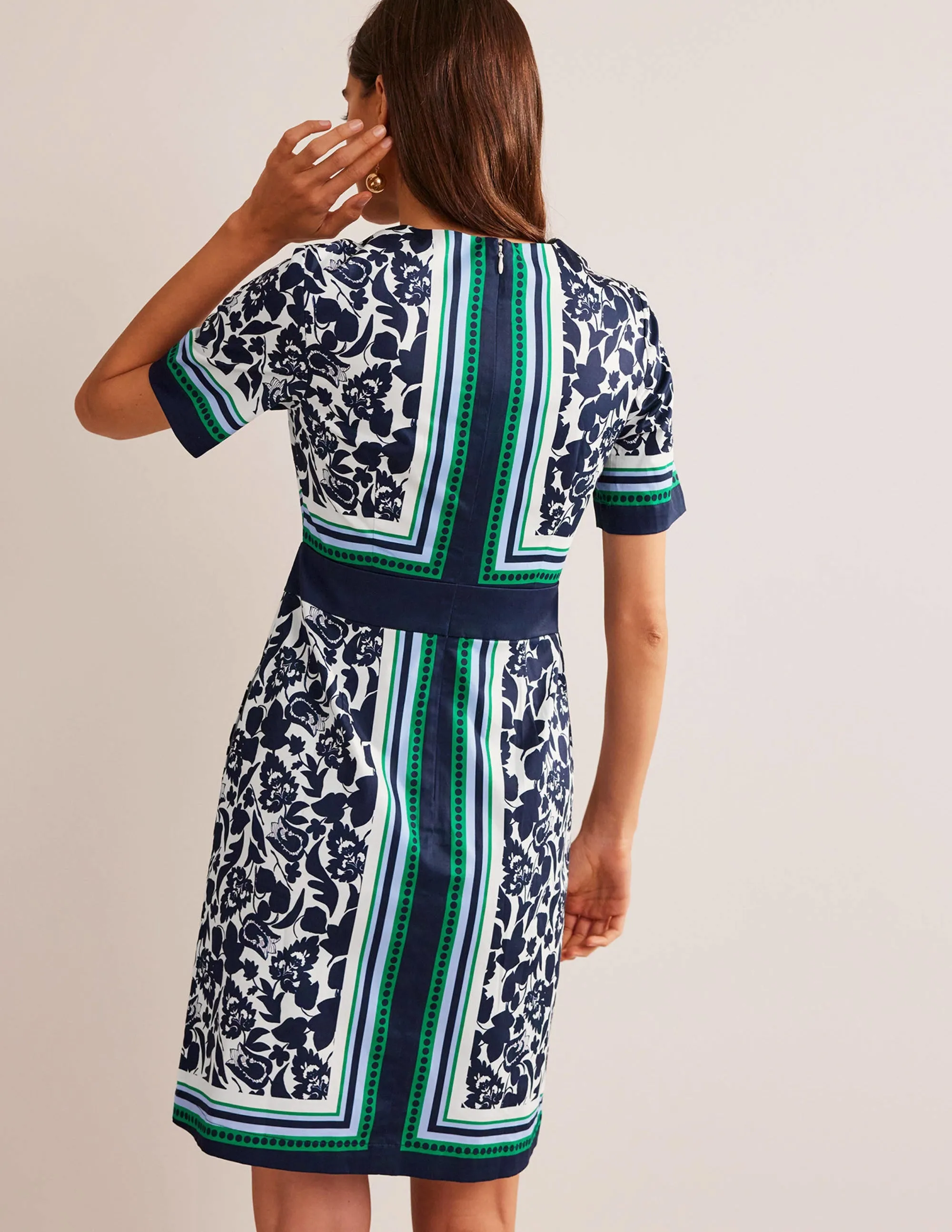 Alexa Cotton Shift Dress-Navy, Tulip Bloom