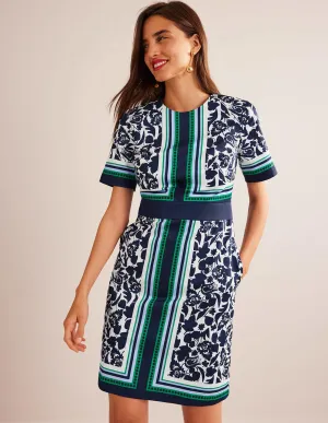 Alexa Cotton Shift Dress-Navy, Tulip Bloom
