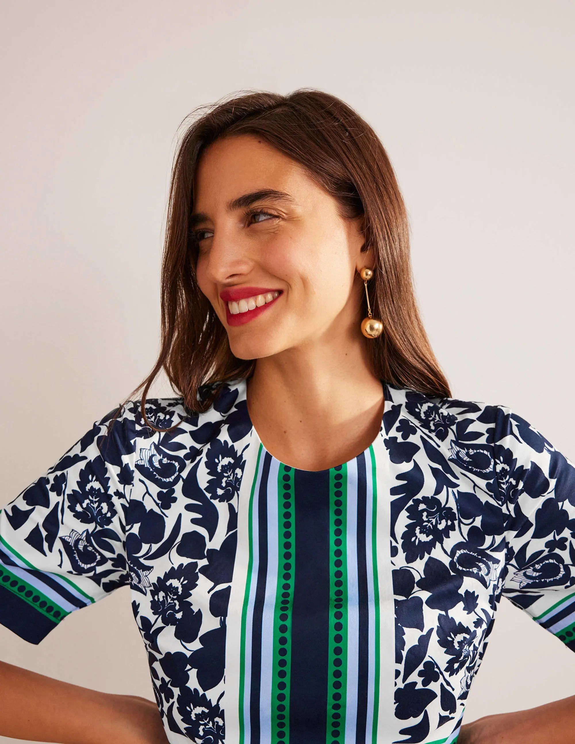 Alexa Cotton Shift Dress-Navy, Tulip Bloom