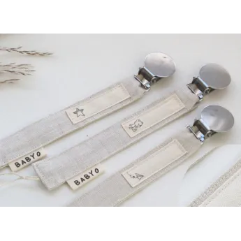 Baby-O Stitched Linen Pacifier Clips-Boys
