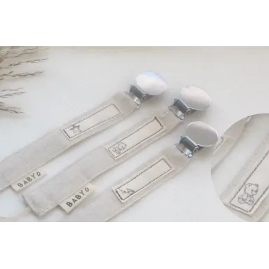 Baby-O Stitched Linen Pacifier Clips-Boys