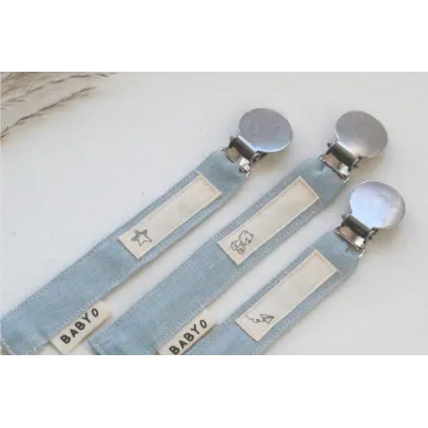 Baby-O Stitched Linen Pacifier Clips-Boys