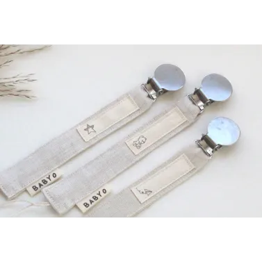 Baby-O Stitched Linen Pacifier Clips-Boys