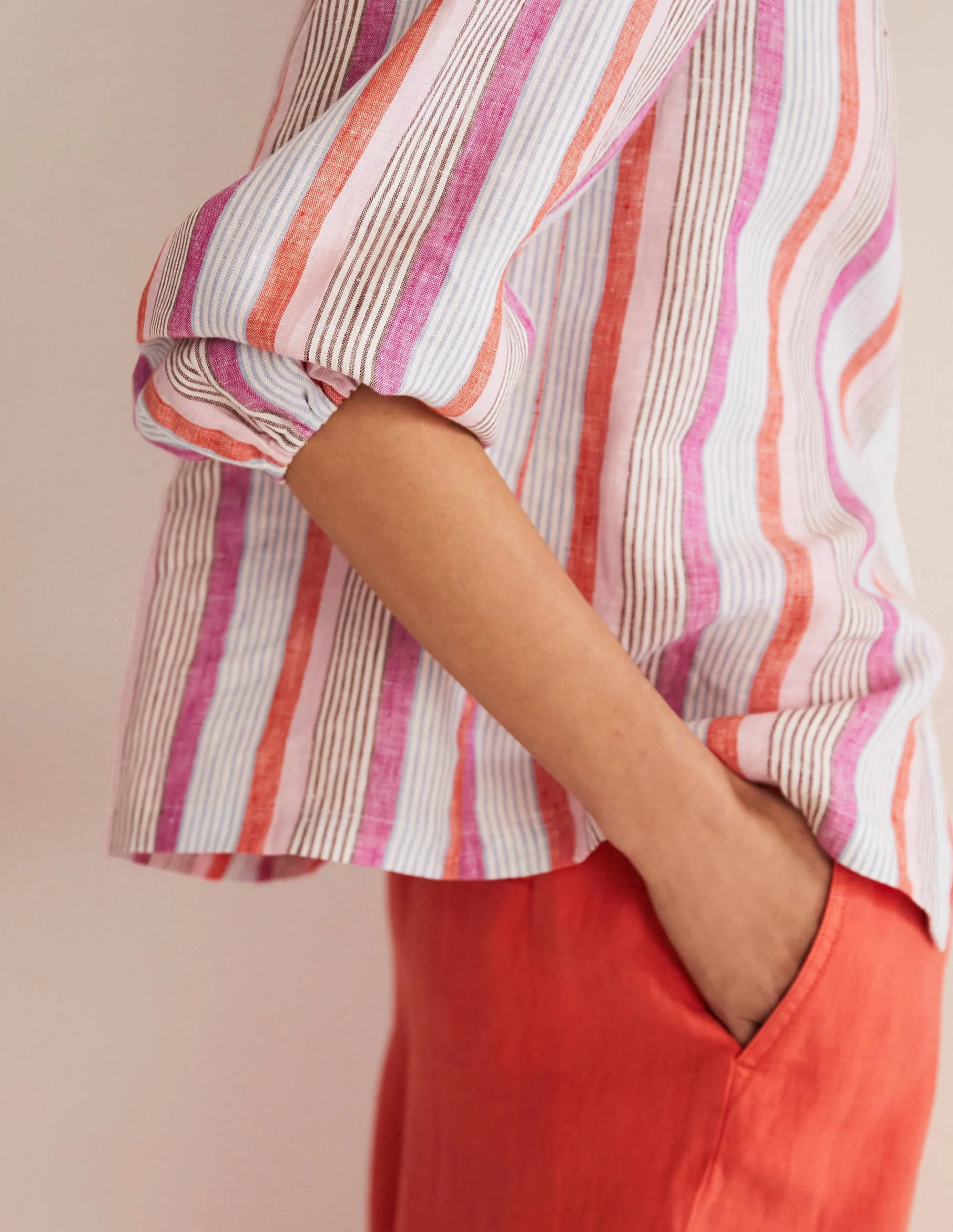 Becky Full Sleeve Linen Blouse-Firecracker, Cameo Pink Stripe