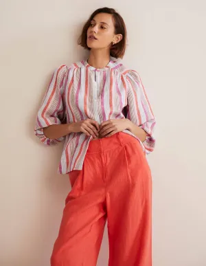 Becky Full Sleeve Linen Blouse-Firecracker, Cameo Pink Stripe