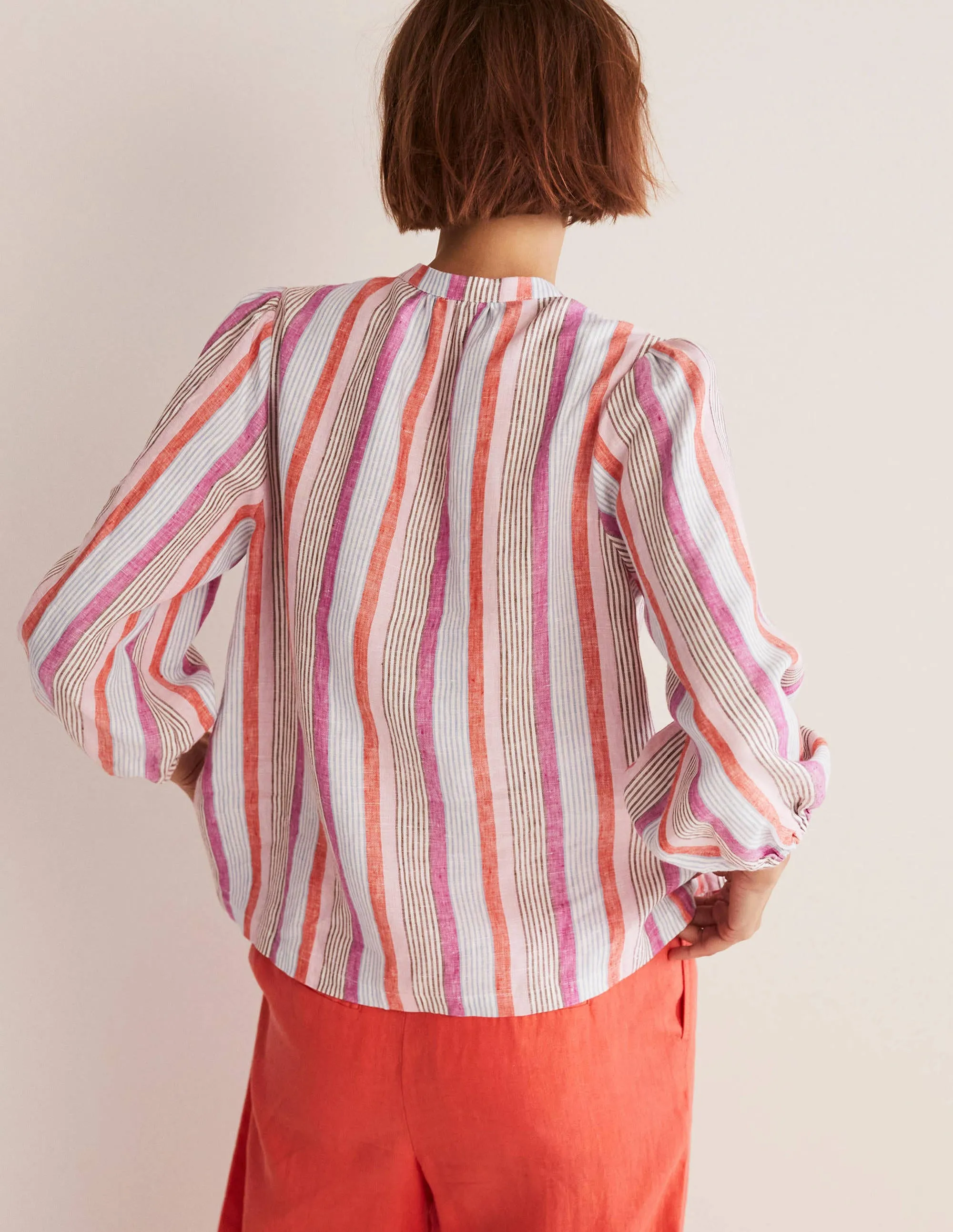 Becky Full Sleeve Linen Blouse-Firecracker, Cameo Pink Stripe