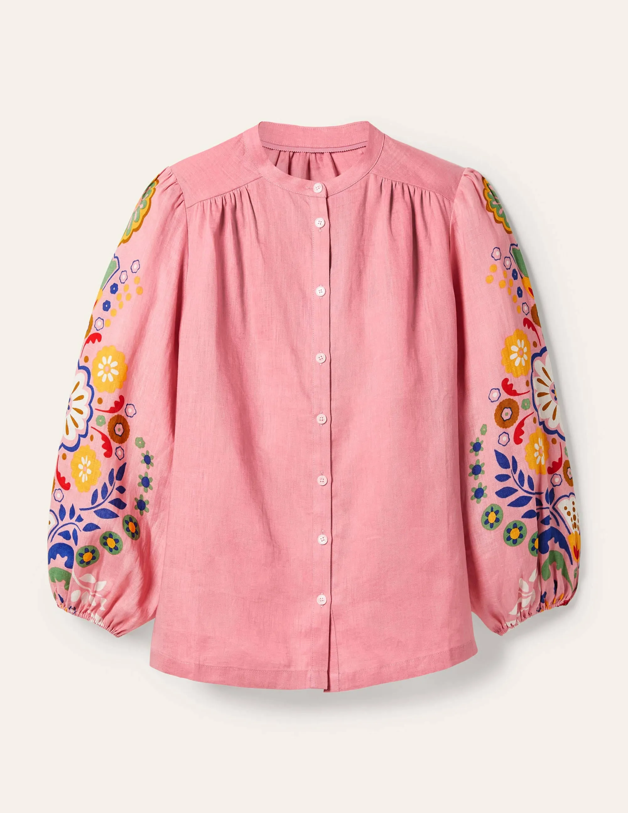 Becky Full Sleeve Linen Blouse-Formica Pink, Opulent Garden