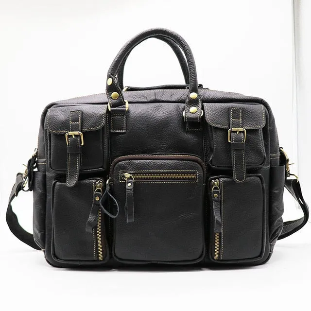 Brand Classic 16' Genuine Leather Business Briefcase Portfolio Men'S Handbag Cross Body Shoulder