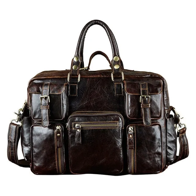 Brand Classic 16' Genuine Leather Business Briefcase Portfolio Men'S Handbag Cross Body Shoulder