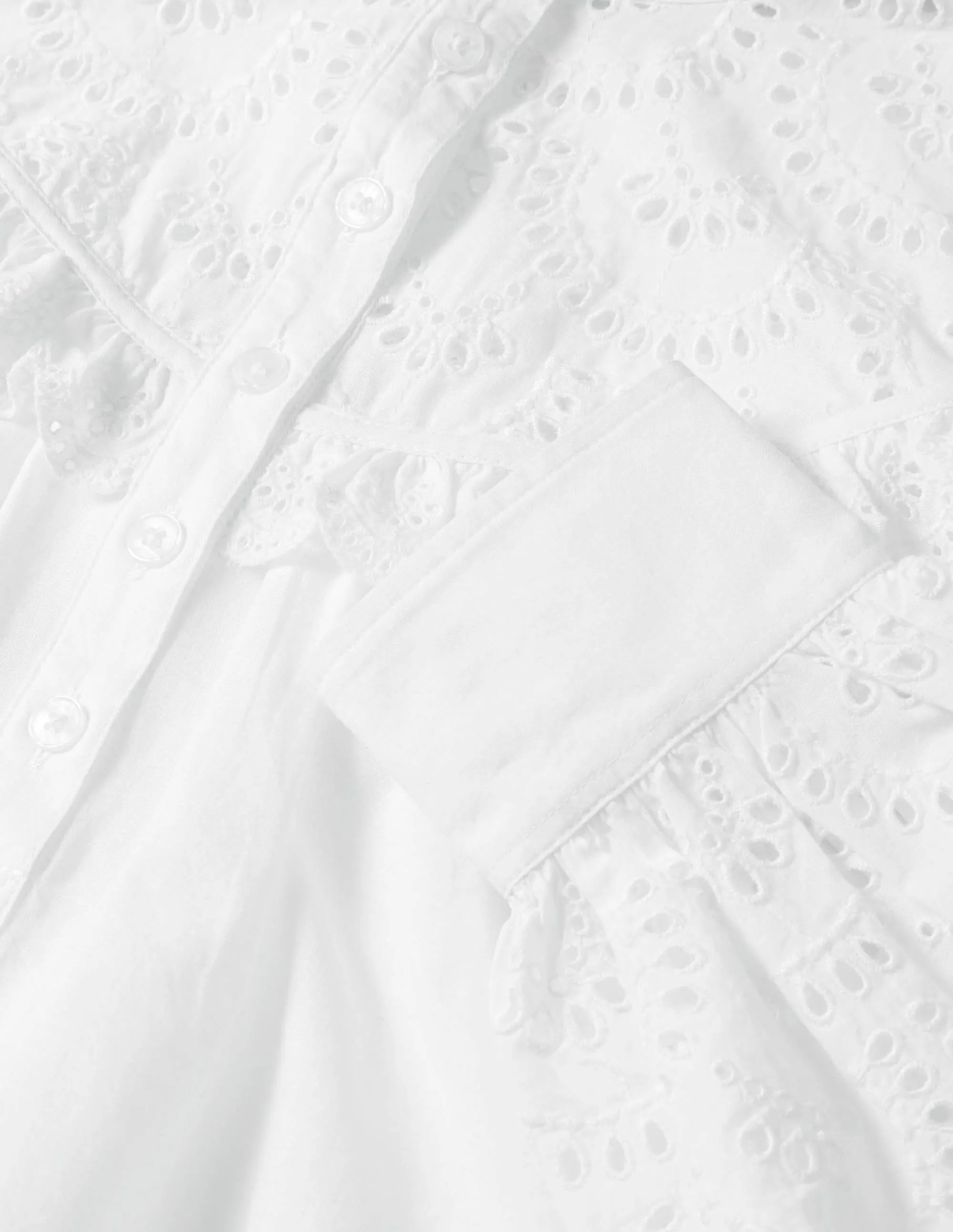 Broderie Frill Cotton Shirt-White