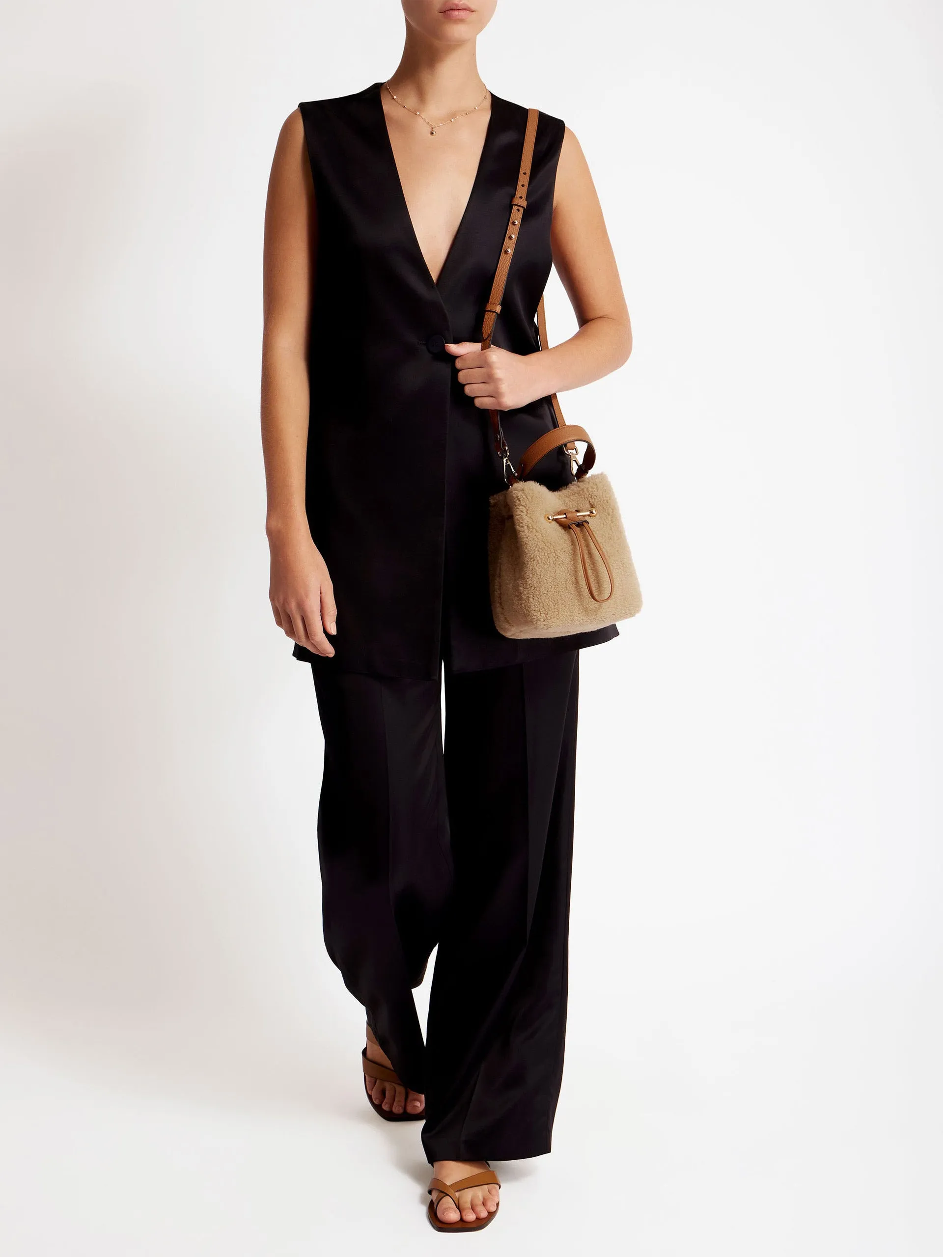 Caramel shearling Osette bucket bag