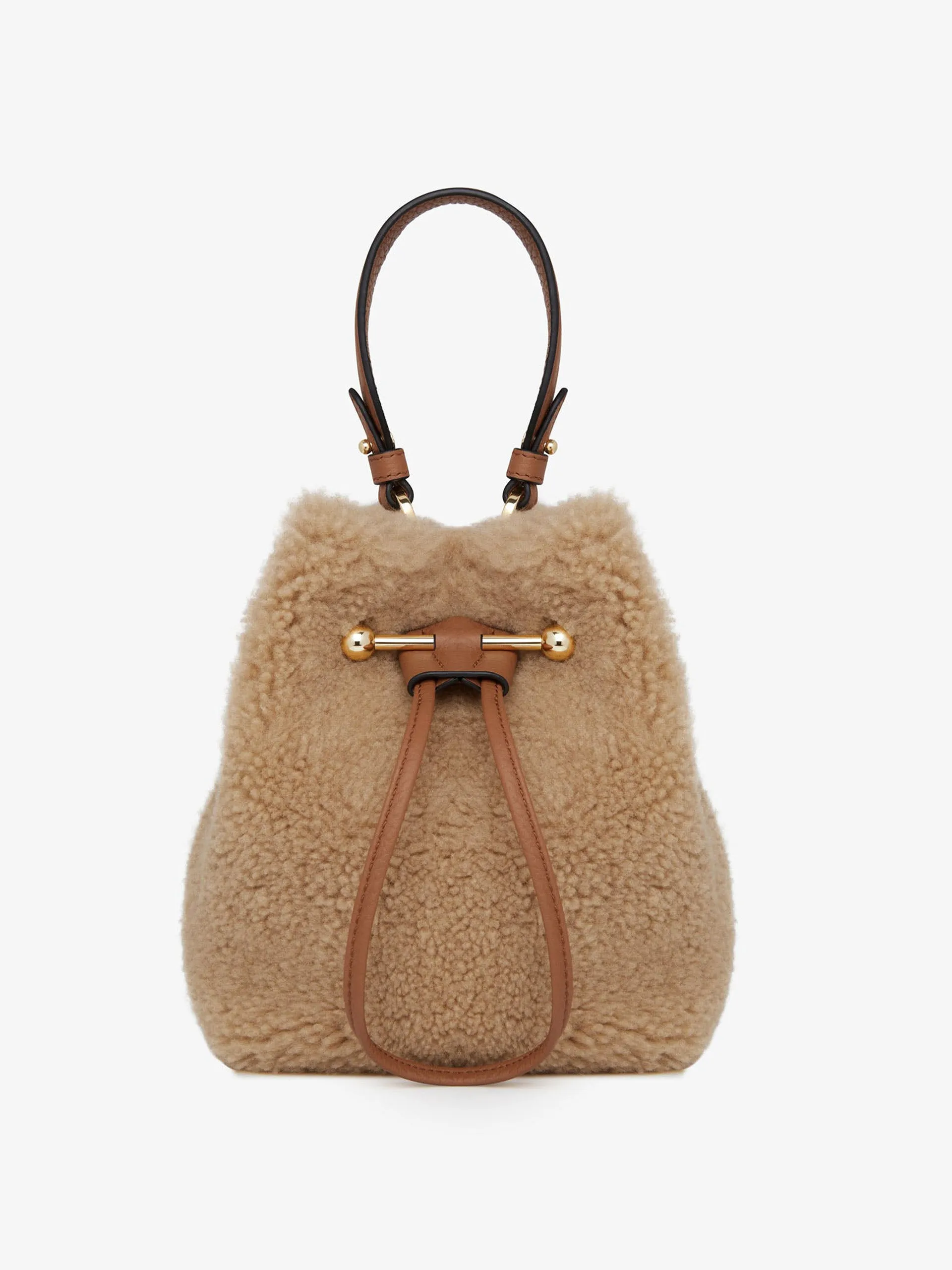 Caramel shearling Osette bucket bag
