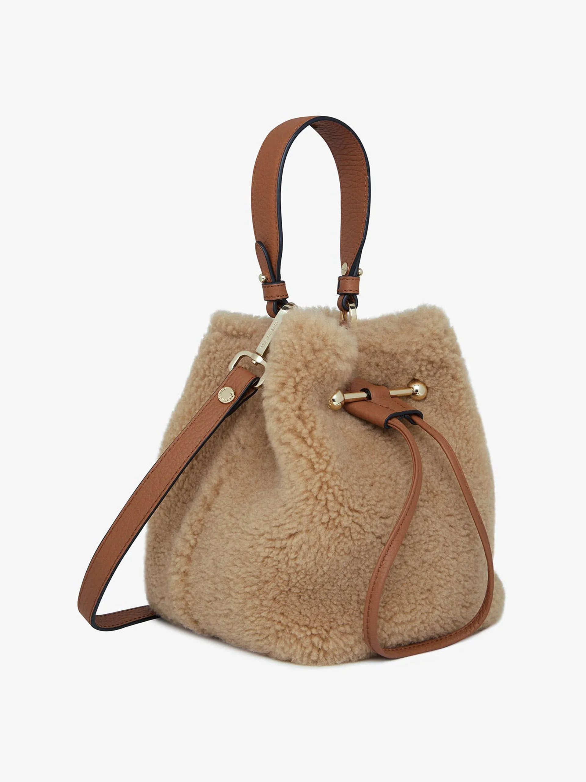 Caramel shearling Osette bucket bag