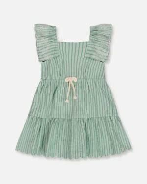 Chambray Dress With Embroidery Mint Green Striped