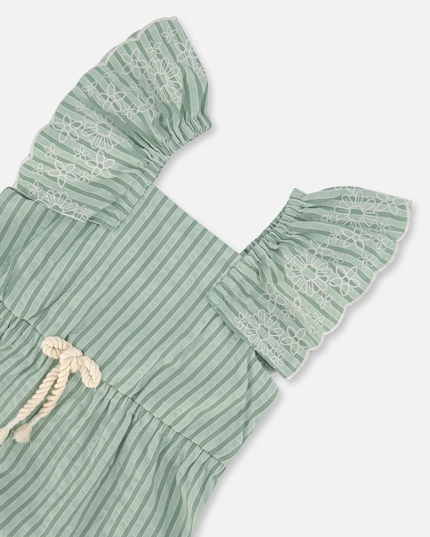 Chambray Dress With Embroidery Mint Green Striped