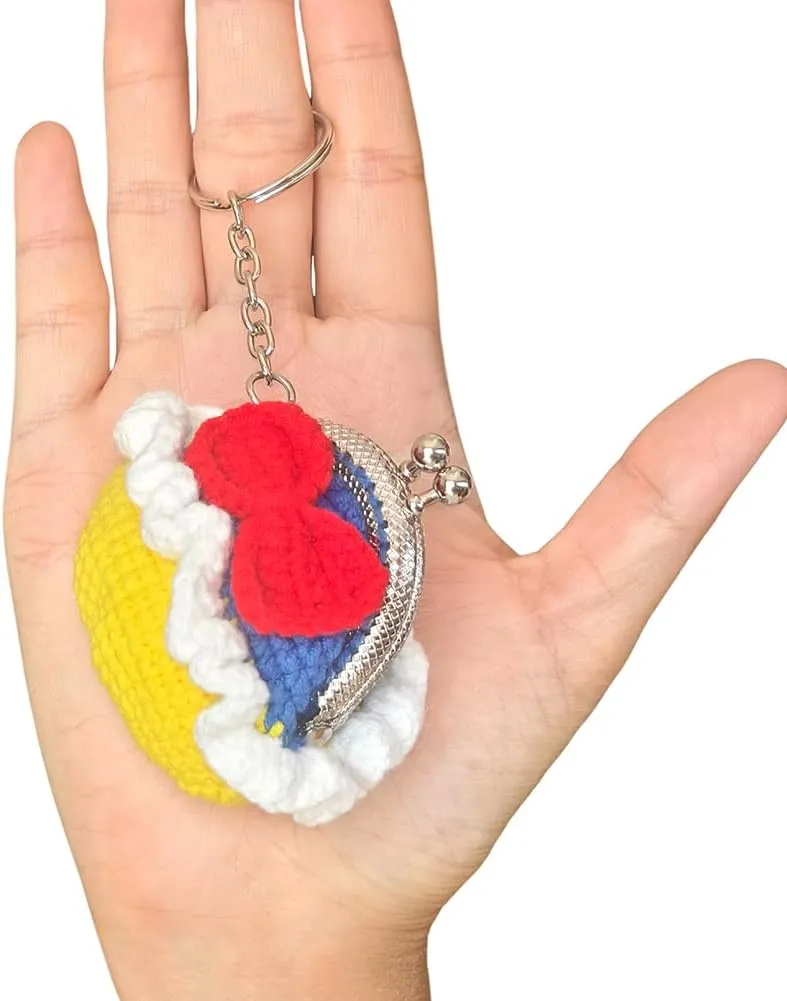 Cute Mini Coin Pouch - Crochet Bow Dress Coin Purse Keychain for Women, Tiny Knitting Bag Charms