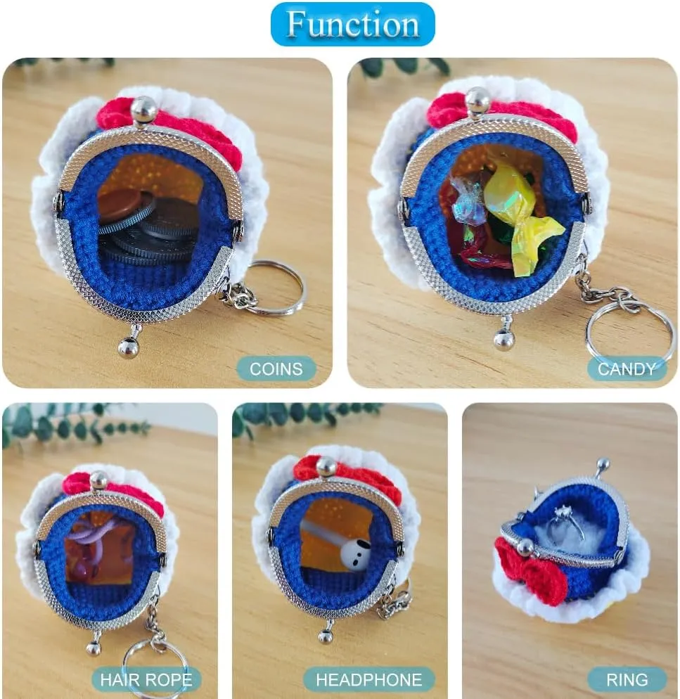 Cute Mini Coin Pouch - Crochet Bow Dress Coin Purse Keychain for Women, Tiny Knitting Bag Charms