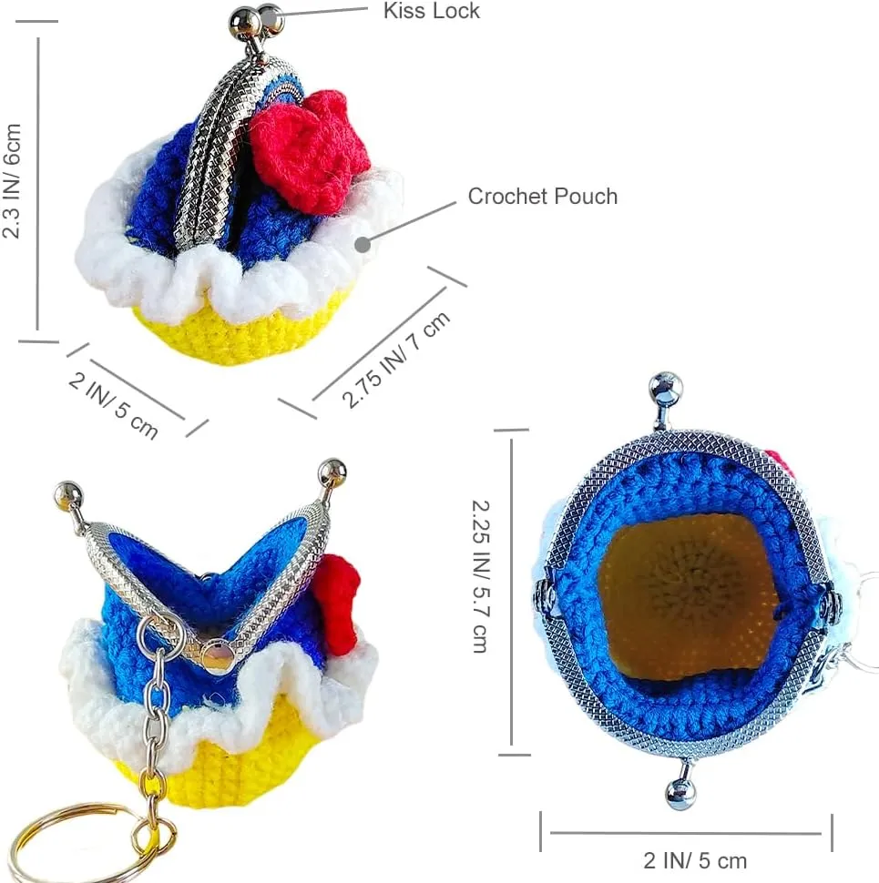 Cute Mini Coin Pouch - Crochet Bow Dress Coin Purse Keychain for Women, Tiny Knitting Bag Charms