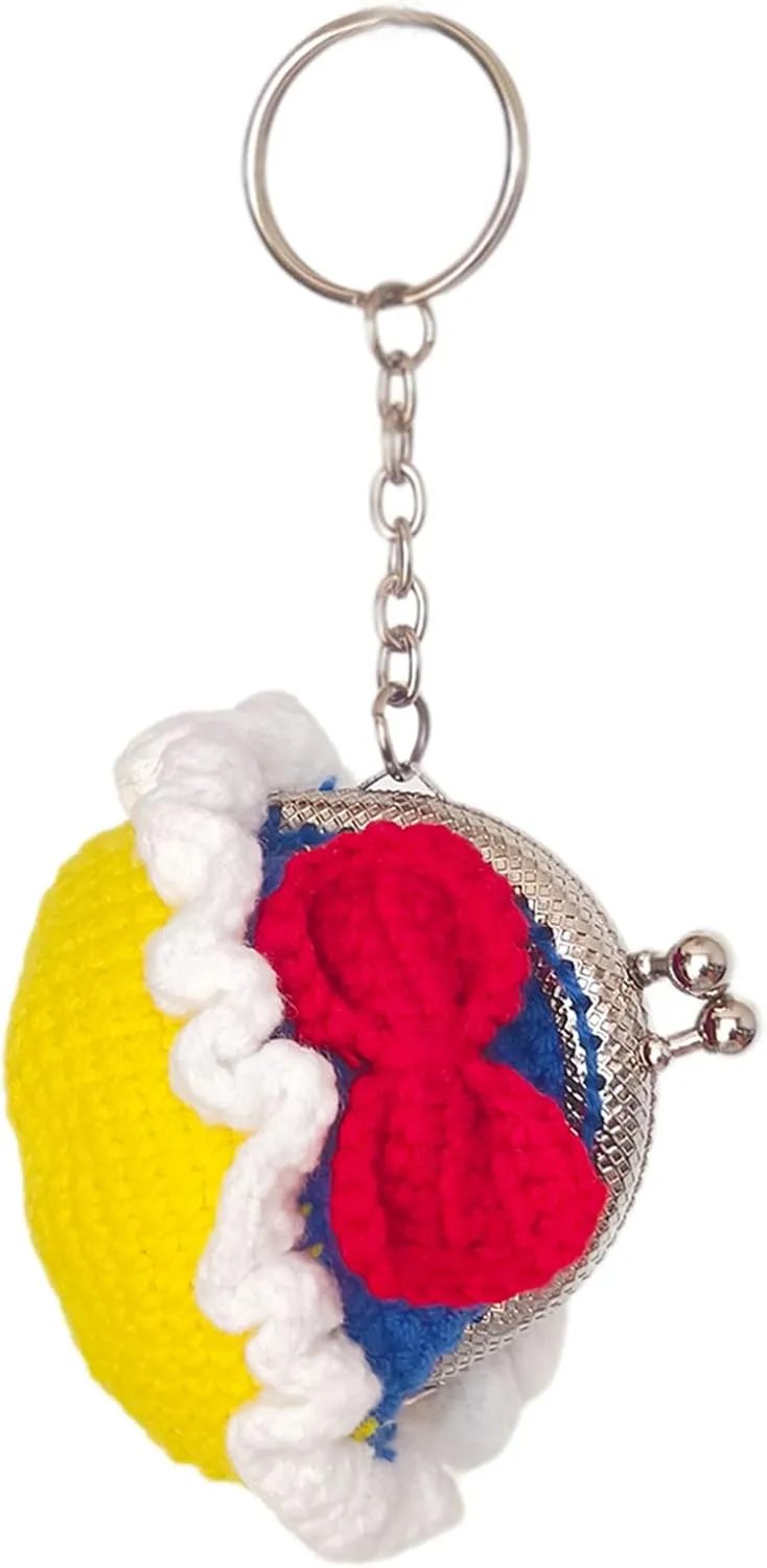 Cute Mini Coin Pouch - Crochet Bow Dress Coin Purse Keychain for Women, Tiny Knitting Bag Charms