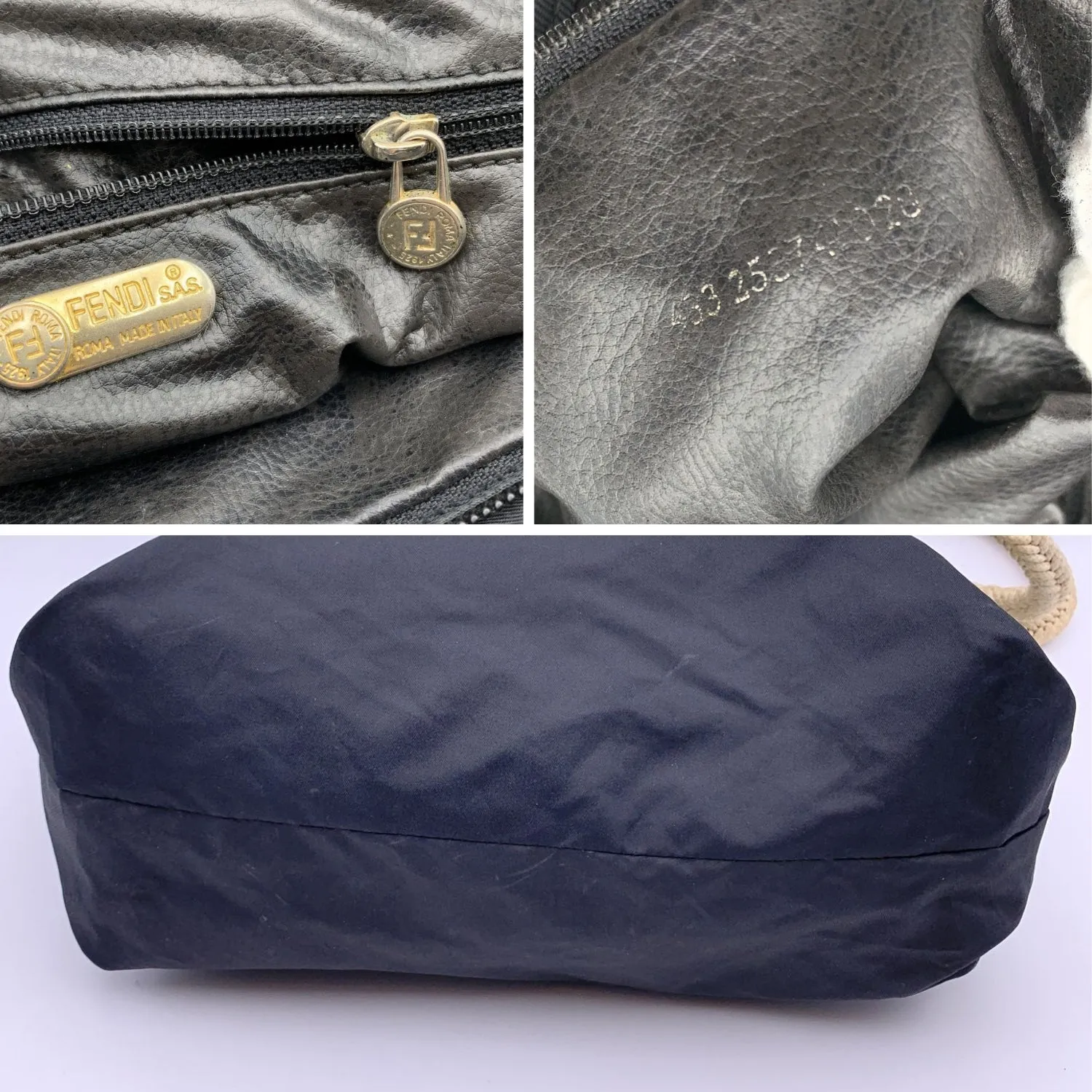 Fendi Vintage Black Nylon Tote Bag with Rope Straps