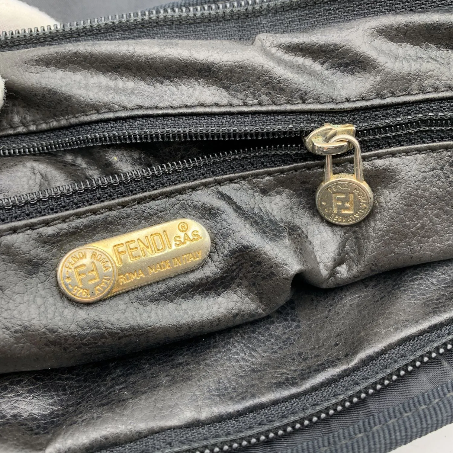 Fendi Vintage Black Nylon Tote Bag with Rope Straps
