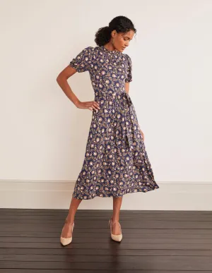 Flora Jersey Puff Sleeve Dress-Navy, Wild Bramble