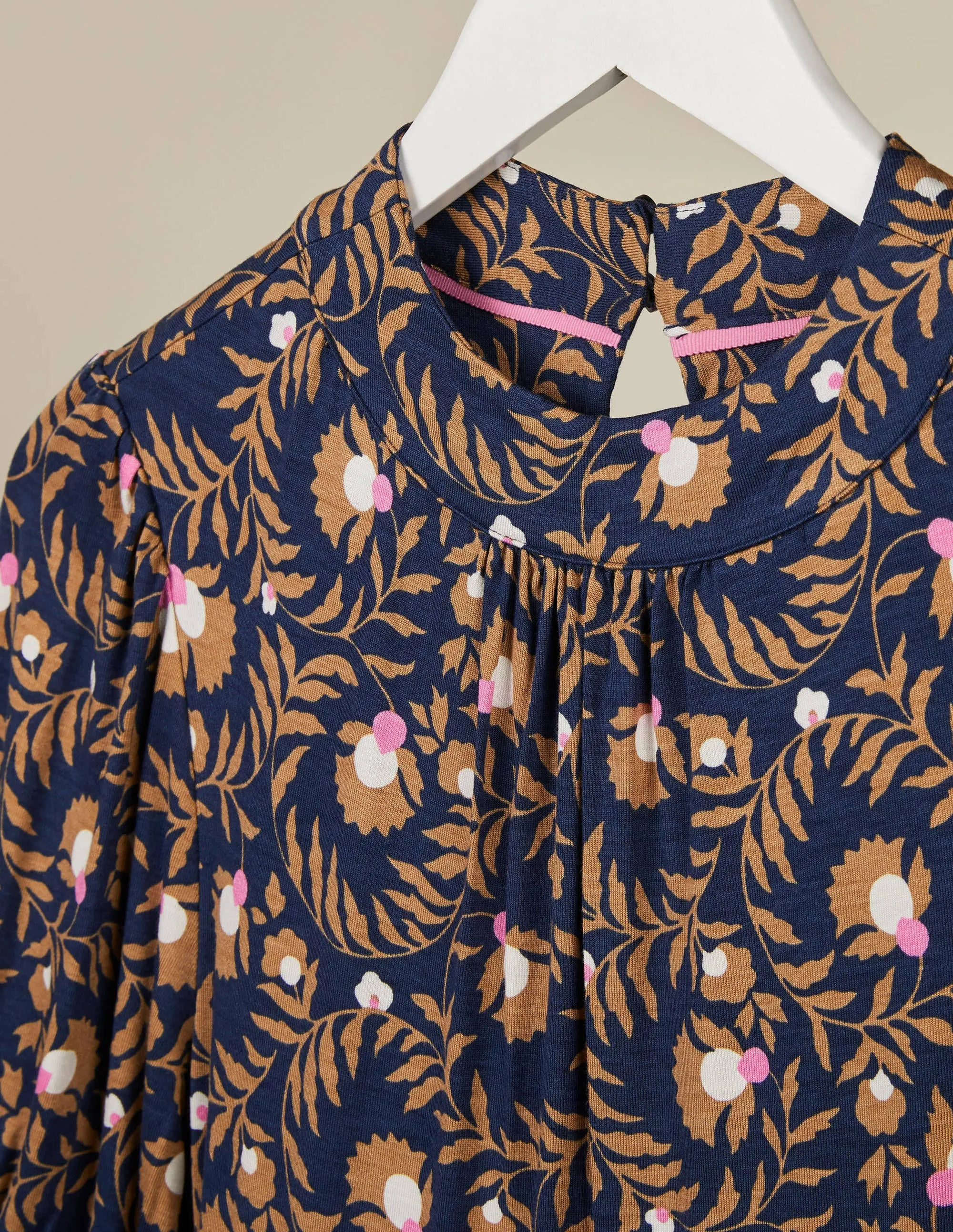 Flora Jersey Puff Sleeve Dress-Navy, Wild Bramble