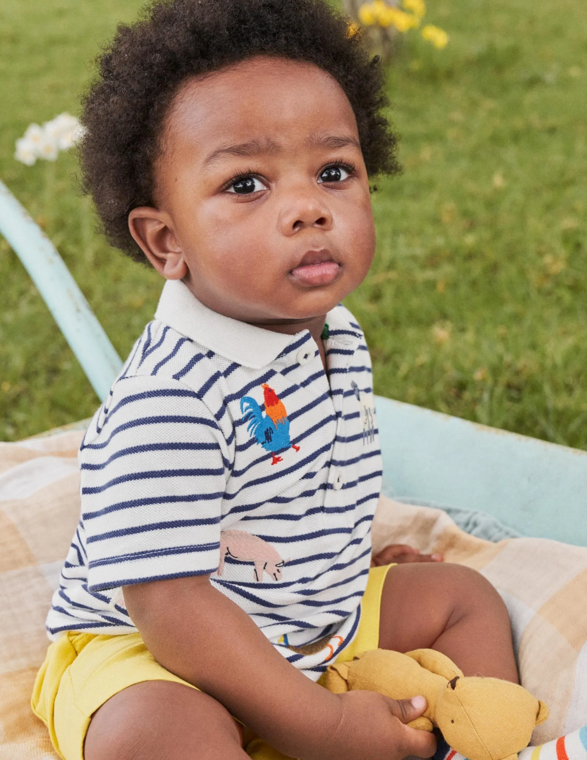 Fun Piqué Polo Shirt-Ivory/Starboard Farm Animals