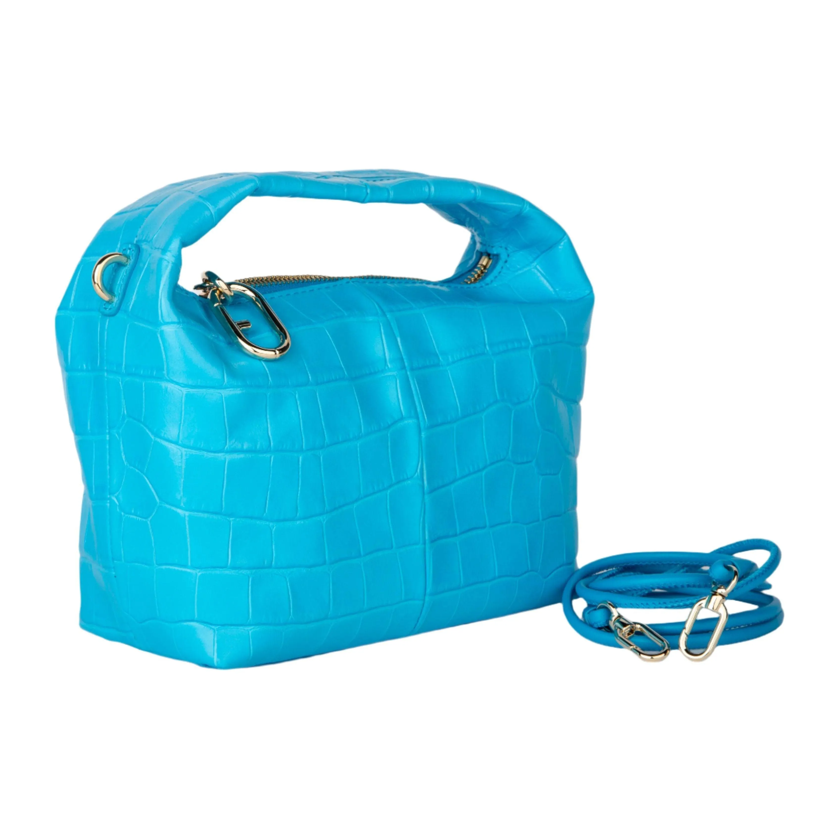 Furla 1927 Crocodile Embossed Mini Crossbody - Light Blue