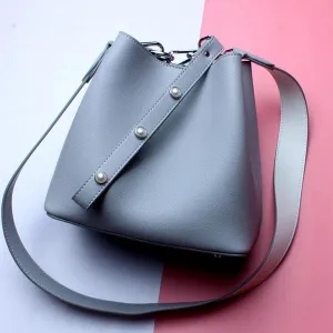 Genuine Grey Leather Simple Style Shoulder Hand Bags