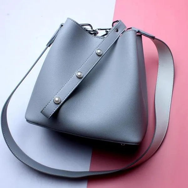 Genuine Grey Leather Simple Style Shoulder Hand Bags