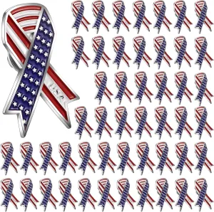 Kigeli 50 Pcs Veteran Day Gifts Patriotic American Flag Lapel Pins Metal USA Flag Ribbon Enamel Pins Bulk Hat Badge Pins Decorations