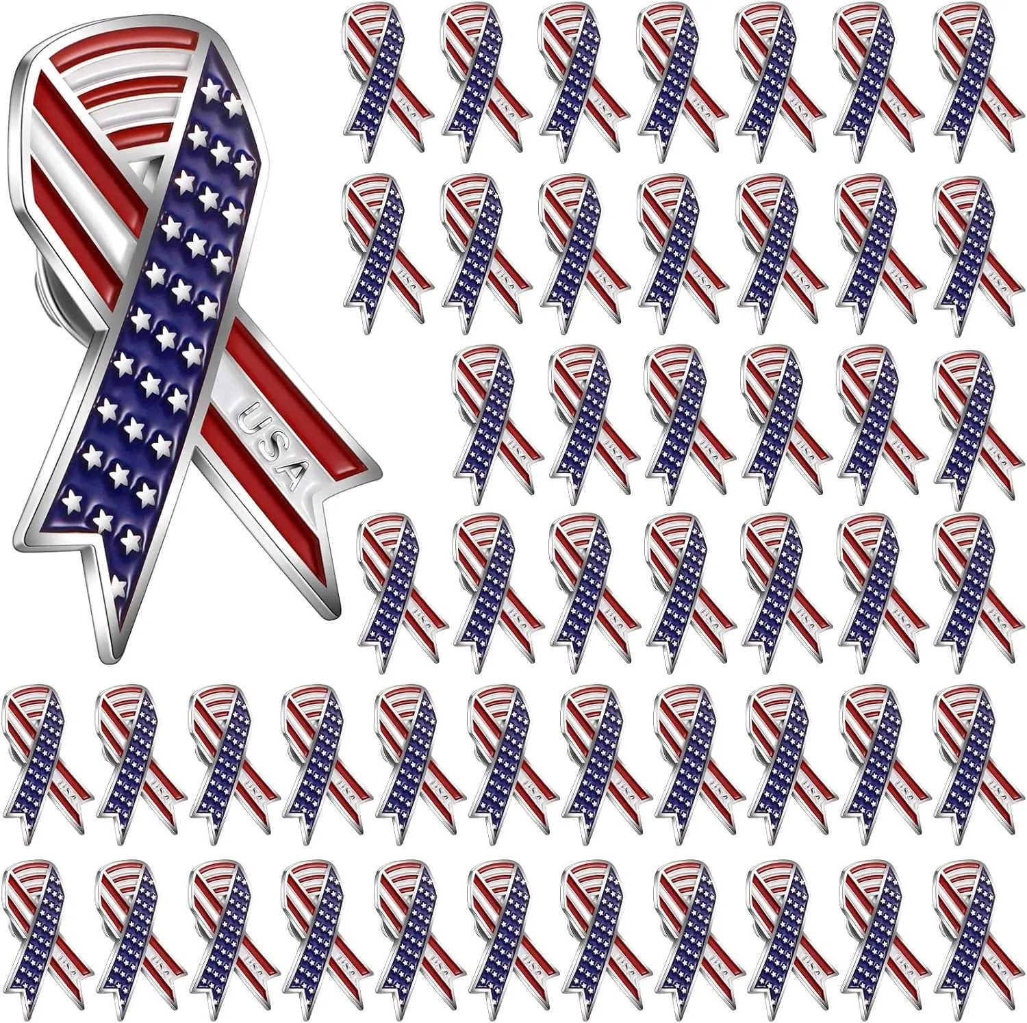Kigeli 50 Pcs Veteran Day Gifts Patriotic American Flag Lapel Pins Metal USA Flag Ribbon Enamel Pins Bulk Hat Badge Pins Decorations