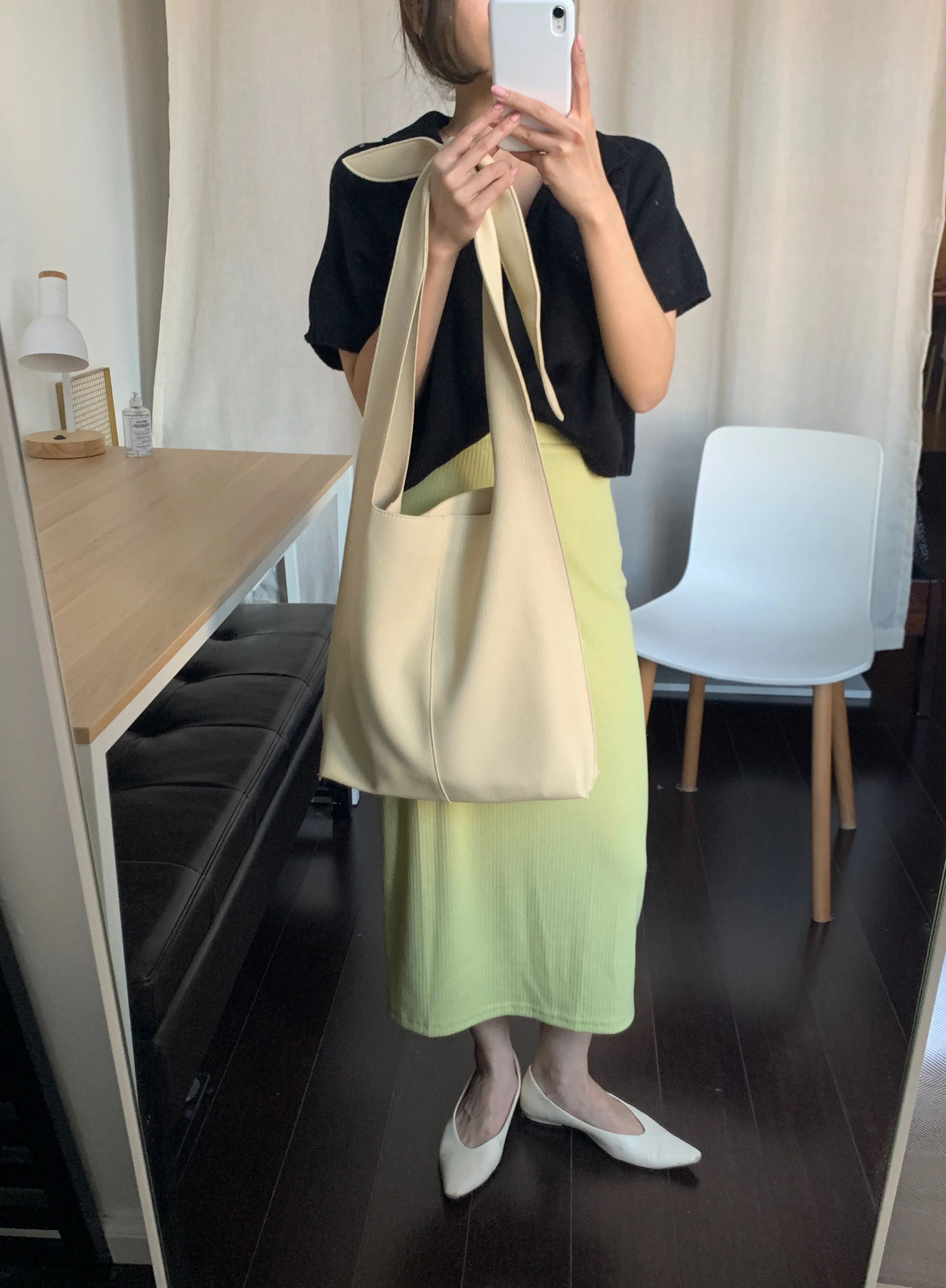 [Korean Style] 4 Colors Adjustable Ribbon Strap Faux Leather Tote Crossbody Shoulder Bag