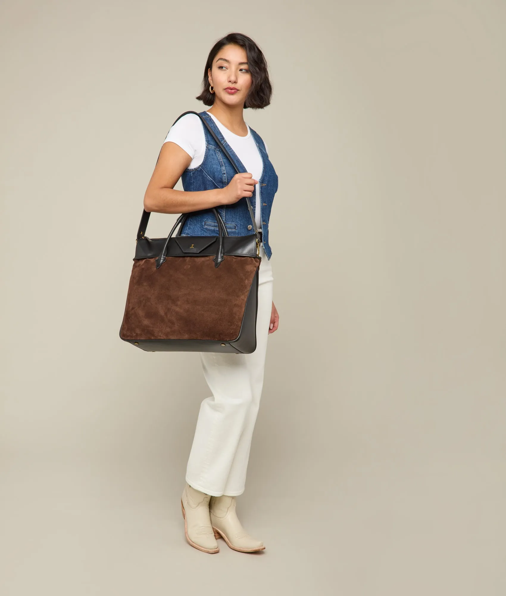 Large Roma Suede Tote :: Brown