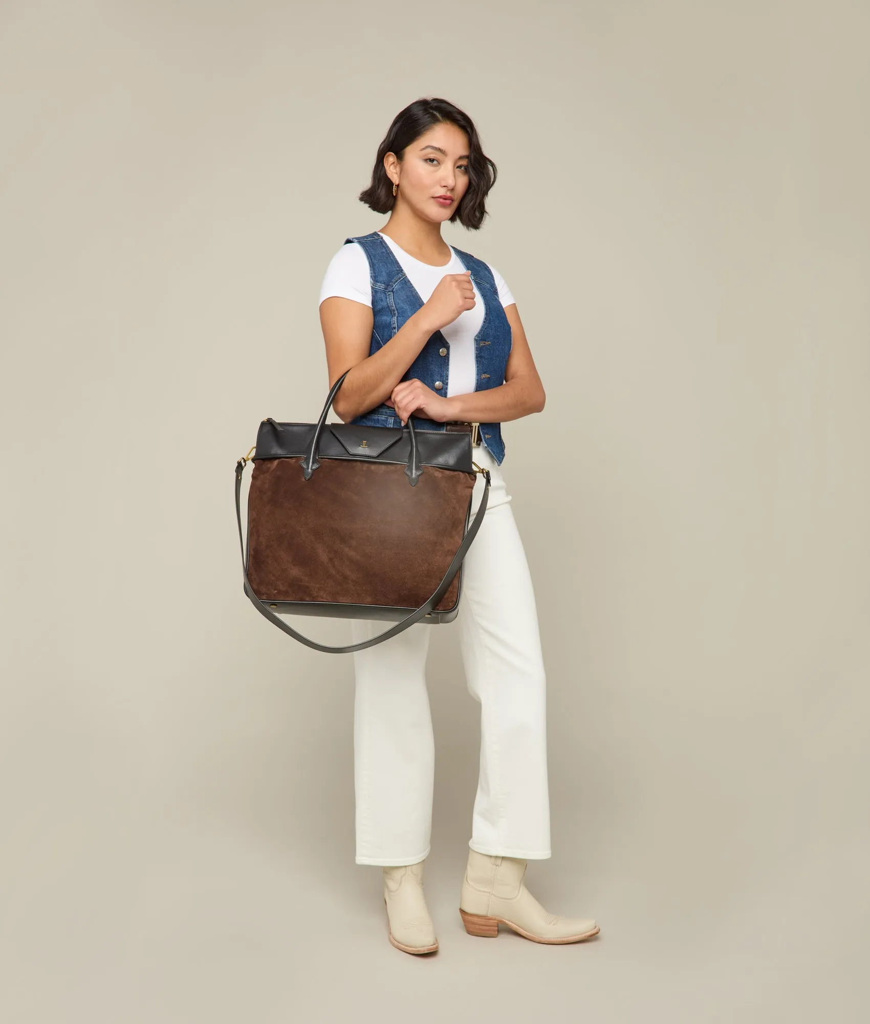 Large Roma Suede Tote :: Brown