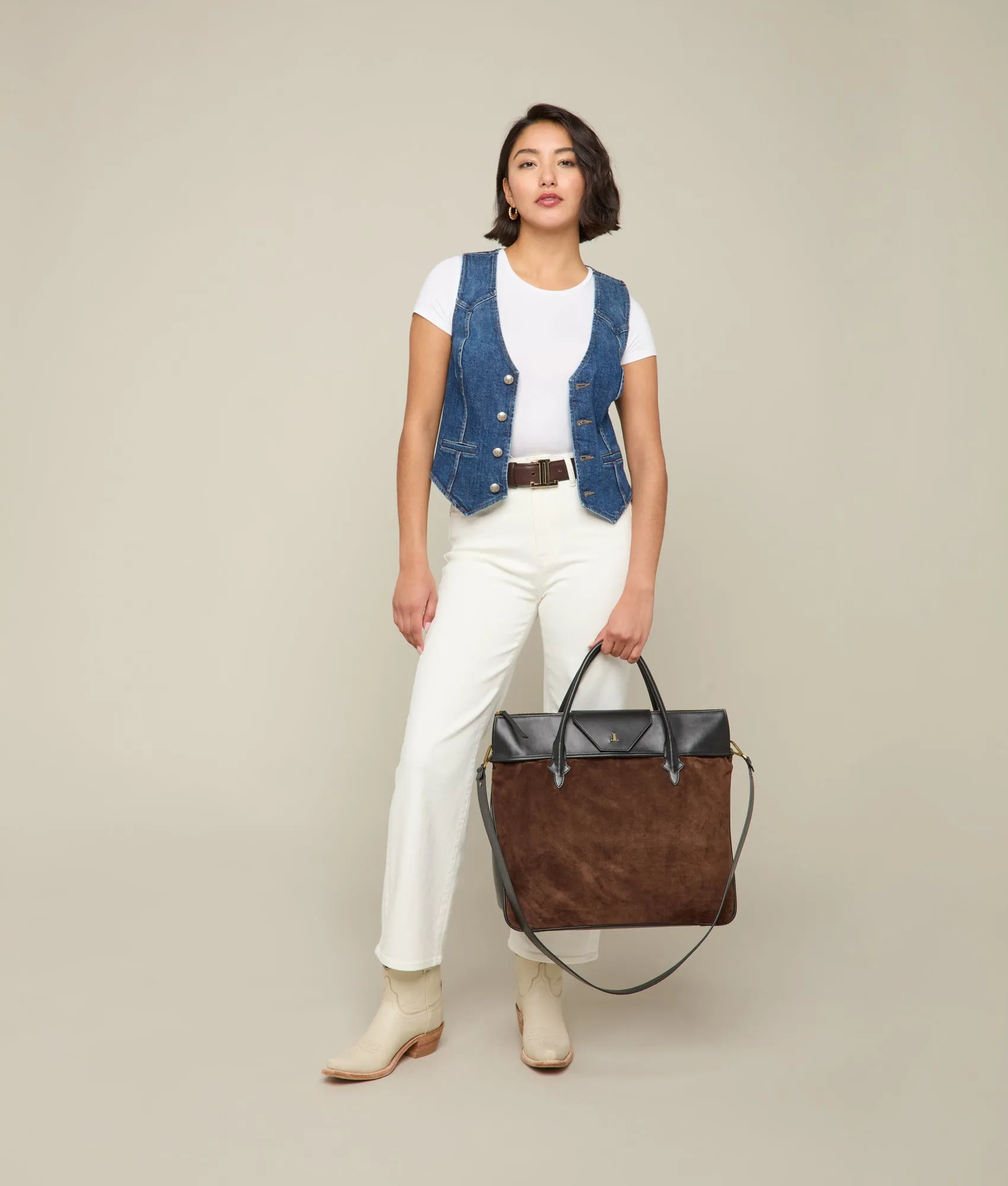 Large Roma Suede Tote :: Brown