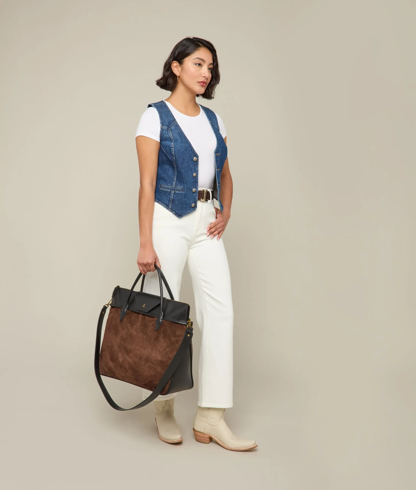 Large Roma Suede Tote :: Brown