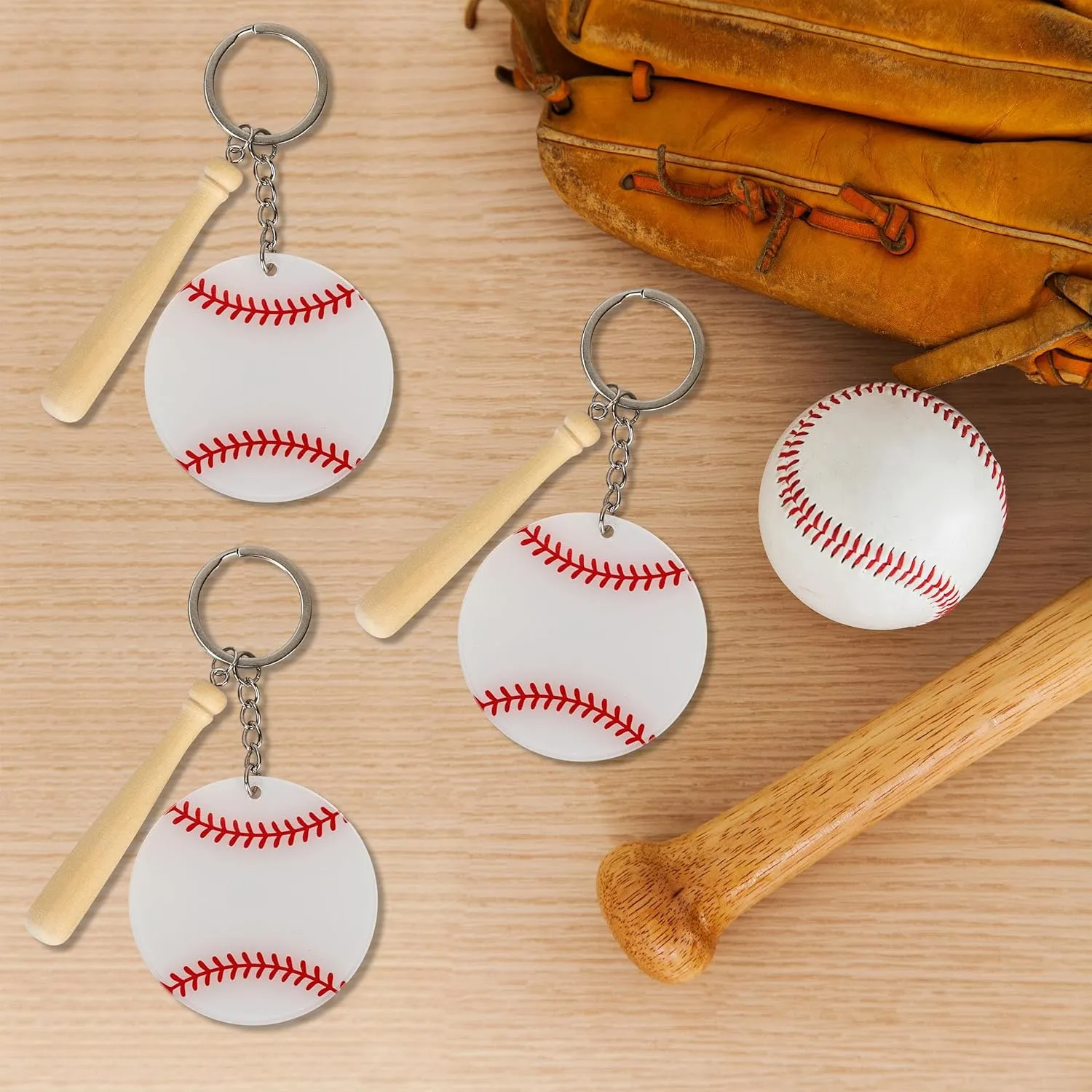 Lesnala Baseball keychain kit Acrylic baseball keychain with mini baseball bat for Sublimation DIY Crafting Keychain