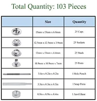 Mandala Crafts Stainless Steel Snap Fastener Button Kit with Tools for Leather Marine Boat Canvas Jeans Size 24 25 Sets 15mm