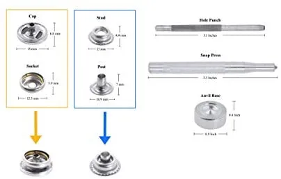 Mandala Crafts Stainless Steel Snap Fastener Button Kit with Tools for Leather Marine Boat Canvas Jeans Size 24 25 Sets 15mm