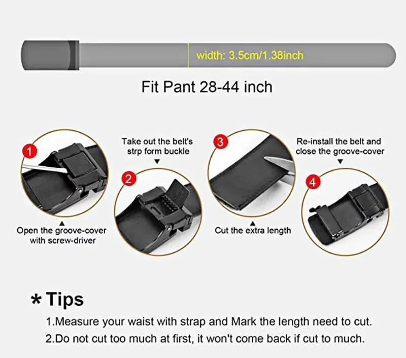 Men's Ratchet Belt - Premium Microfiber Leather Adjustable with Unique Slide Belt Buckle